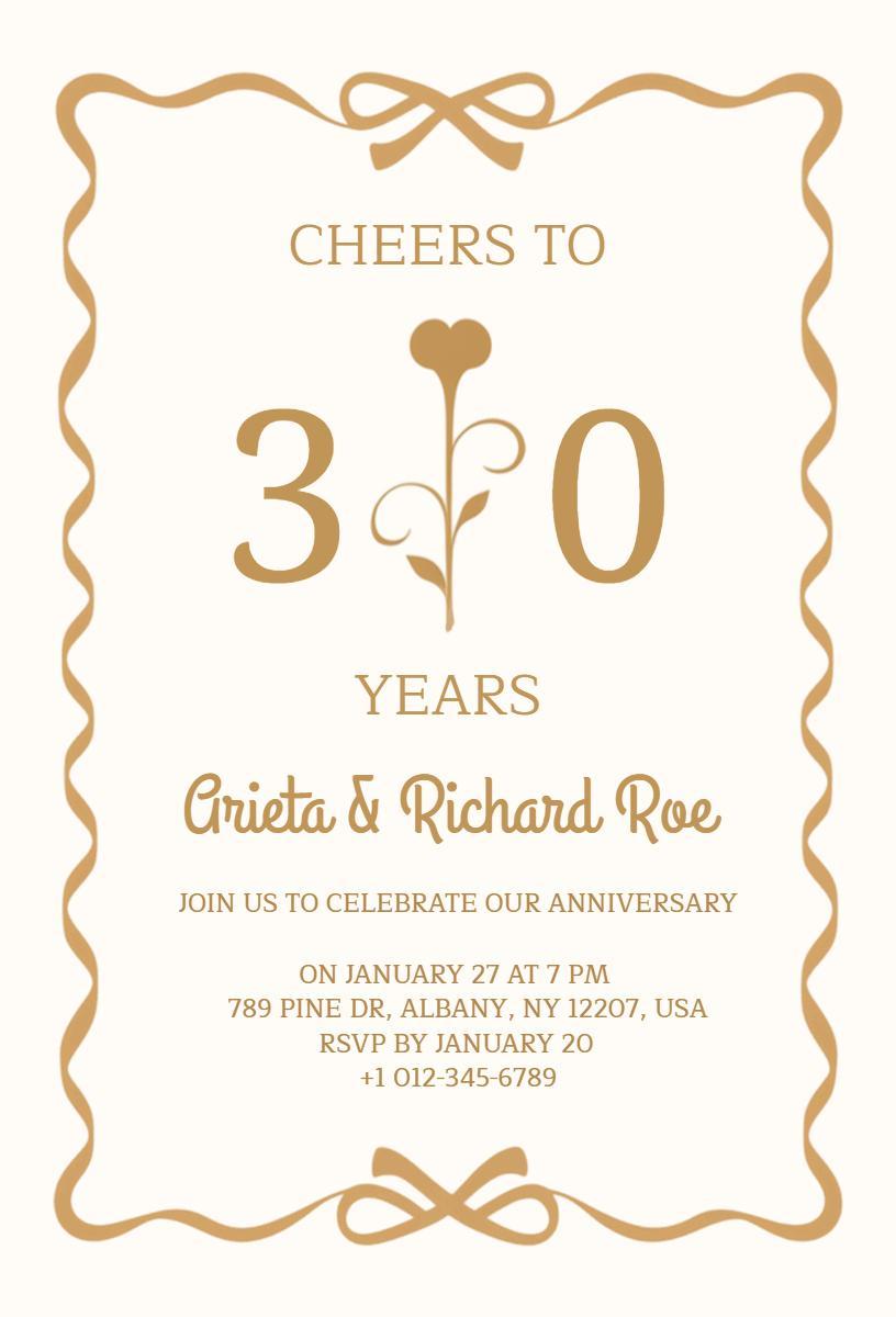 Elegant 30th Anniversary Celebration Invitation Template