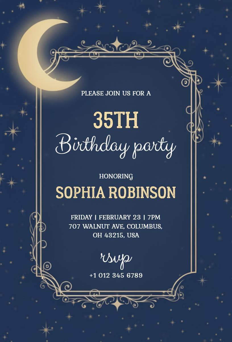 Elegant 35th Birthday Starry Night Celebration Invitation Template