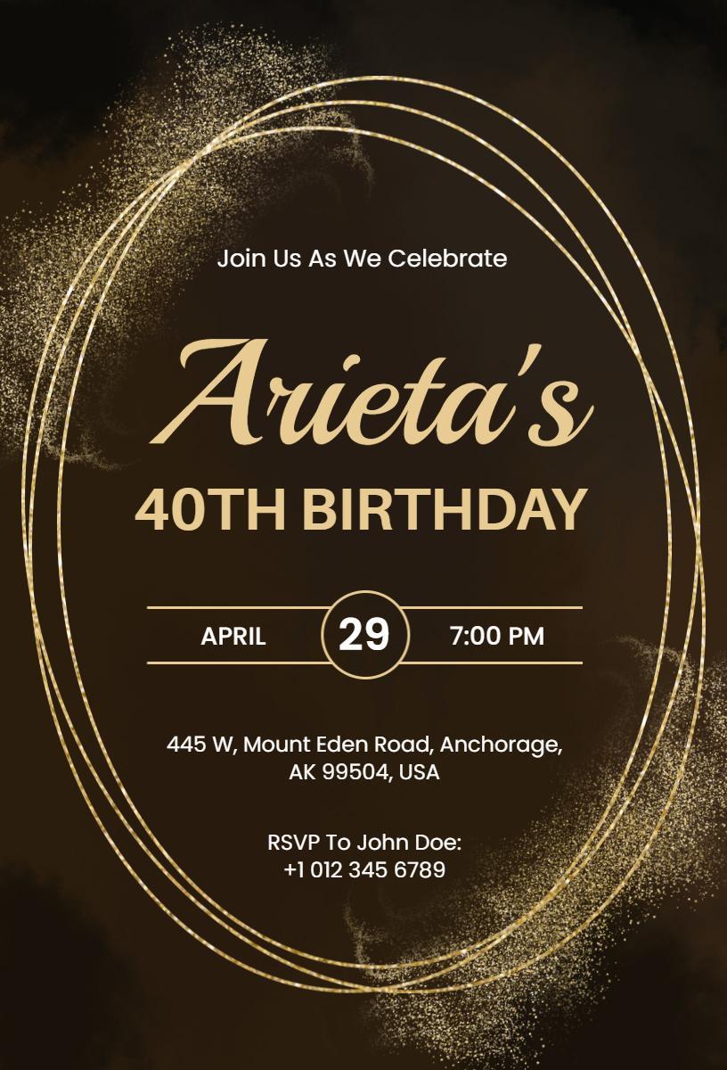 Elegant 40th Golden Birthday Celebration Invitation Template