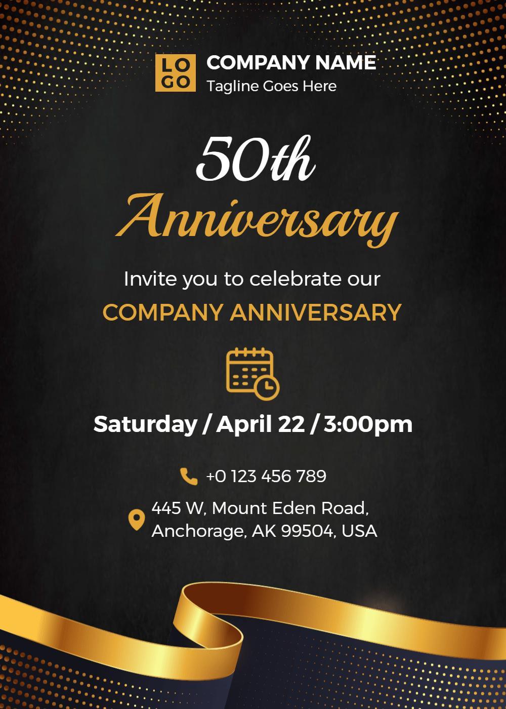 Elegant 50th Company Anniversary Celebration Invitation Template
