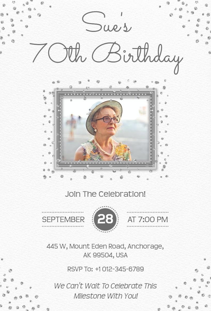 Elegant 70th Birthday Celebration Photo Invitation Template