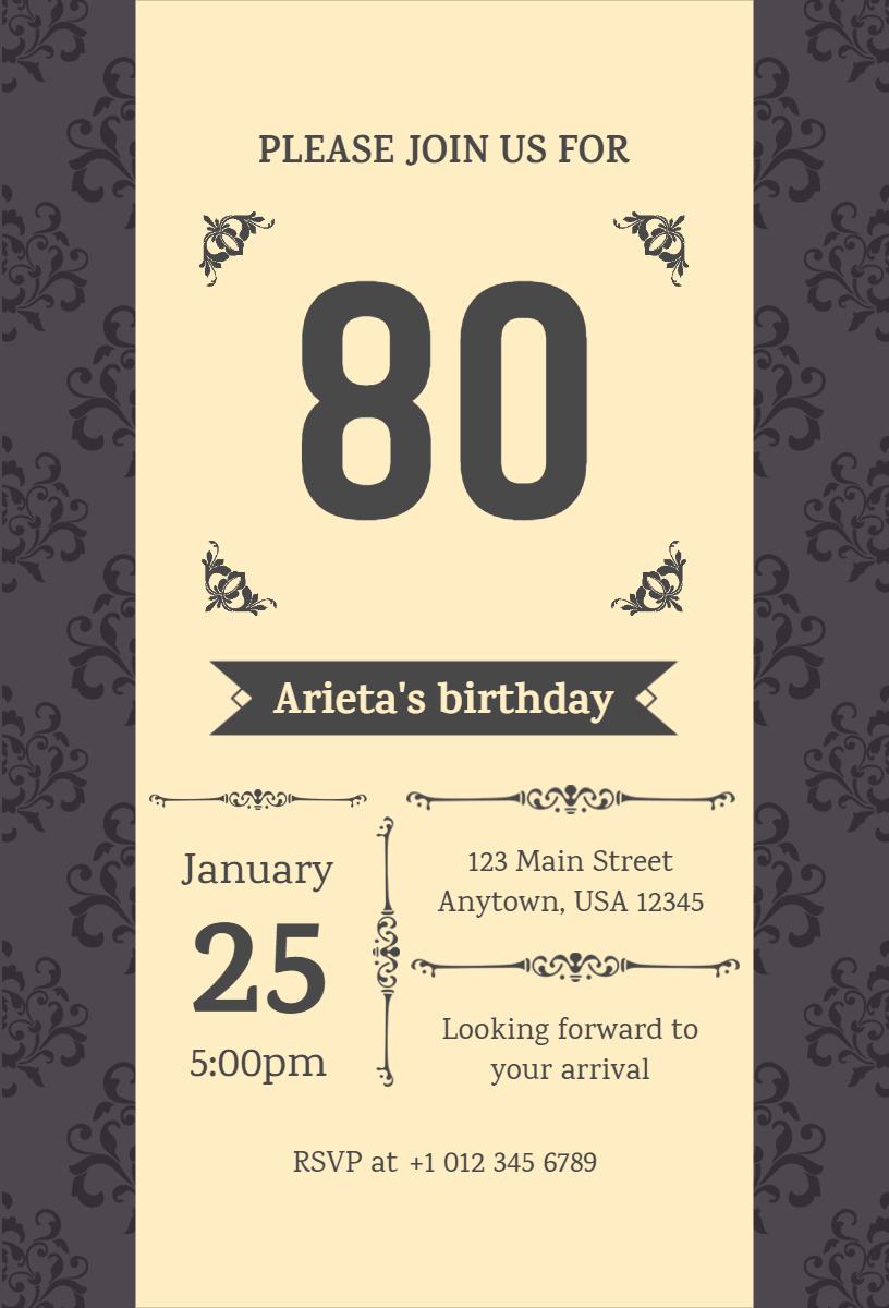 Elegant 80th Birthday Celebration Vintage Invitation Template