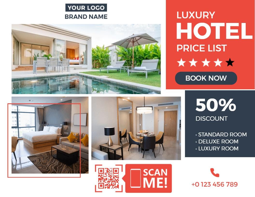 Elegant Accommodations with Room Price Options Hotel Menu Template