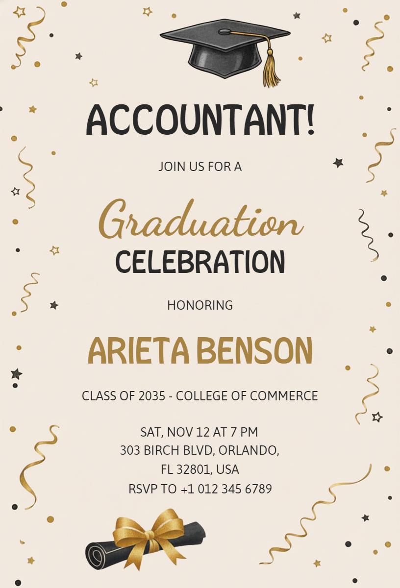 Elegant Accountant Graduation Celebration Invitation Template