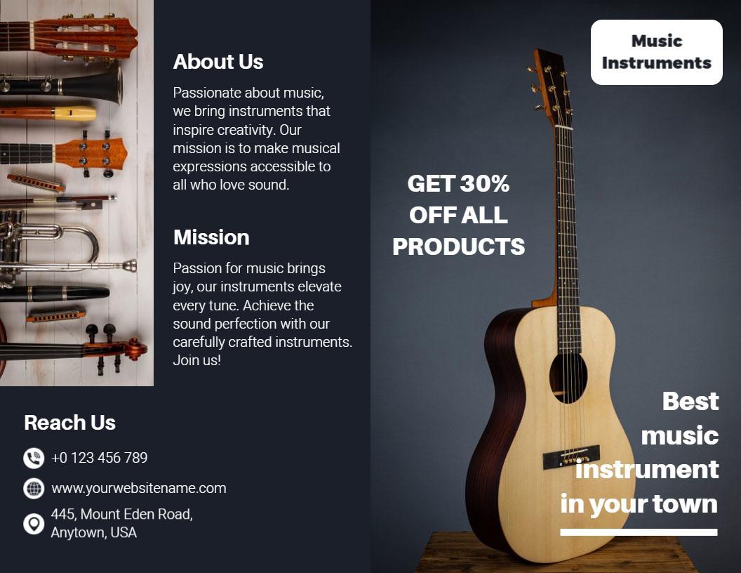 Elegant Acoustic Guitar and Musical Instruments Brochure Template