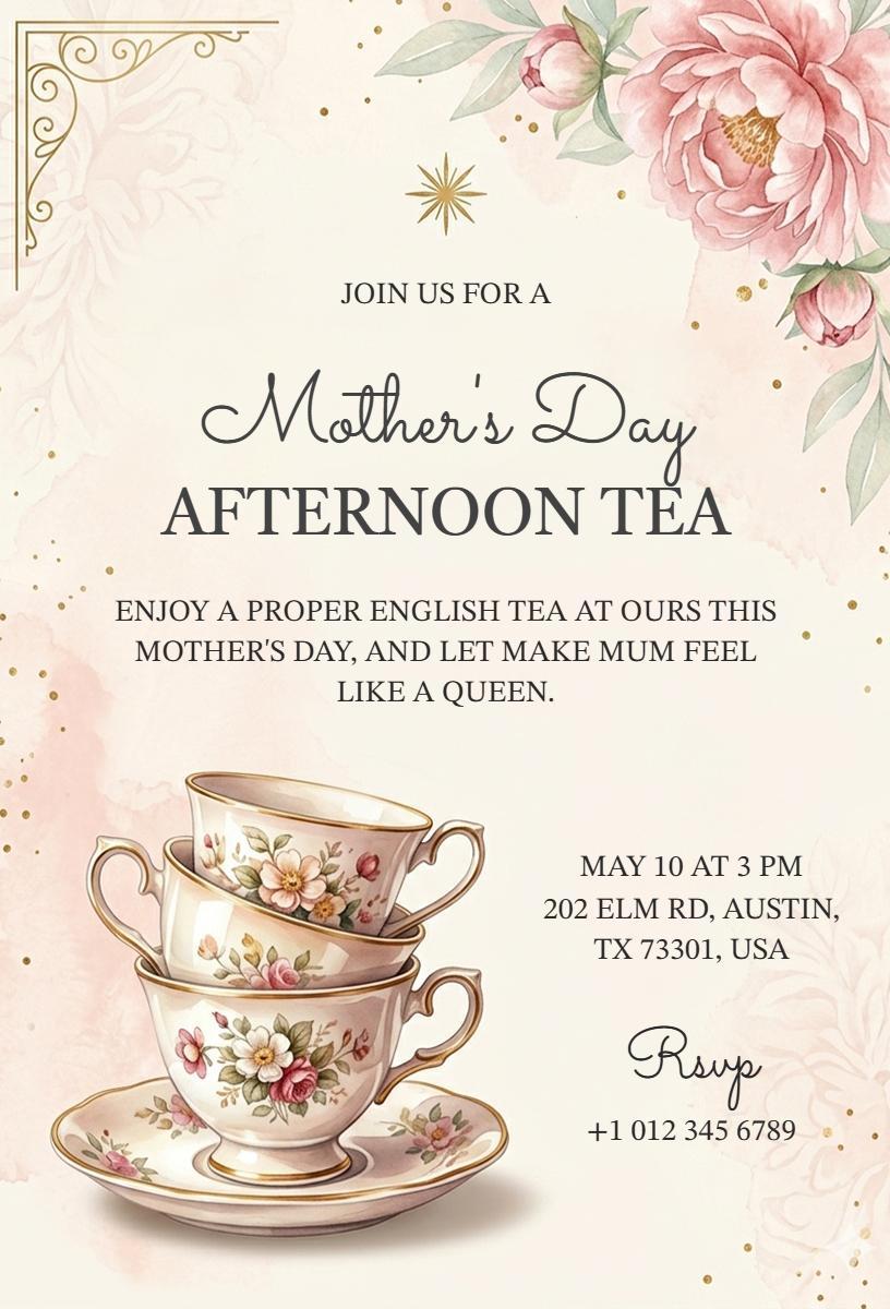 Elegant Afternoon Tea Mother's Day Celebration Invitation Template