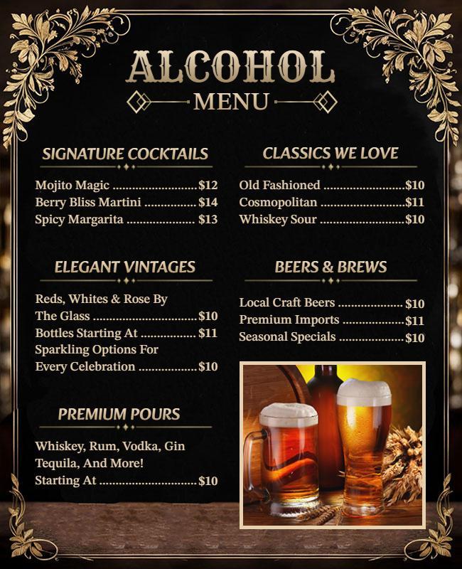 Elegant Alcoholic Beverages Menu Flyer Template