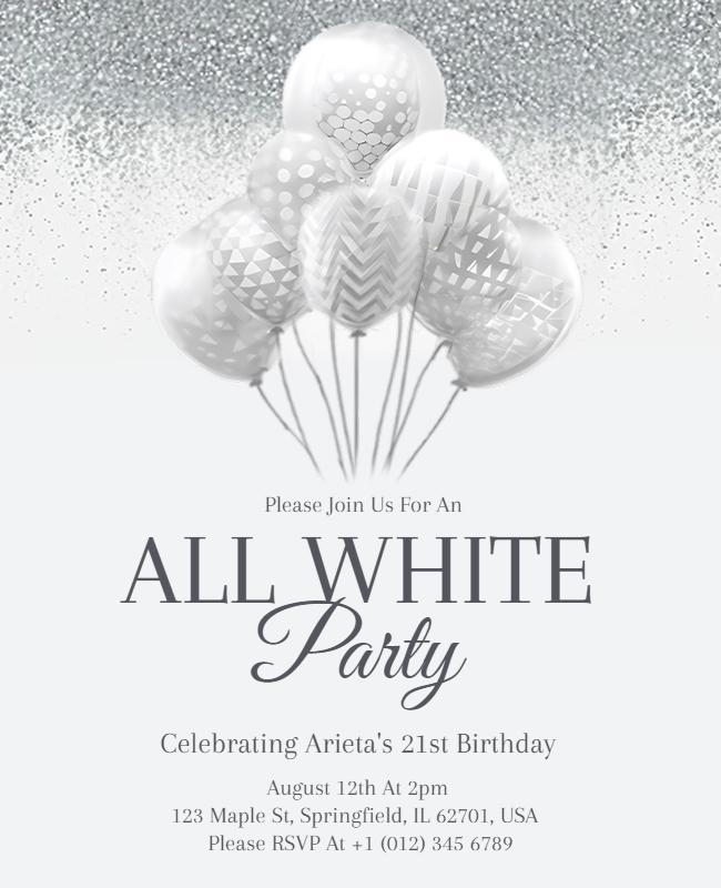 Elegant All White Birthday Party Invitation Flyer Template