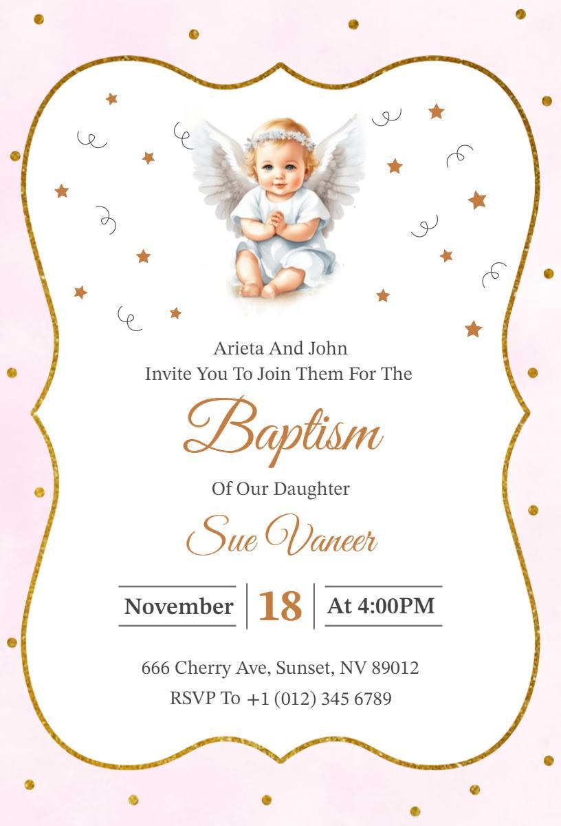 Elegant Angelic Baptism Celebration Invitation Template
