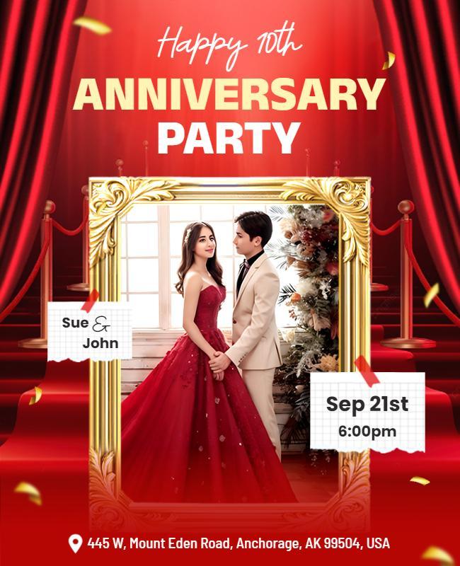 Elegant Red 10th Anniversary Celebration Party Flyer Template