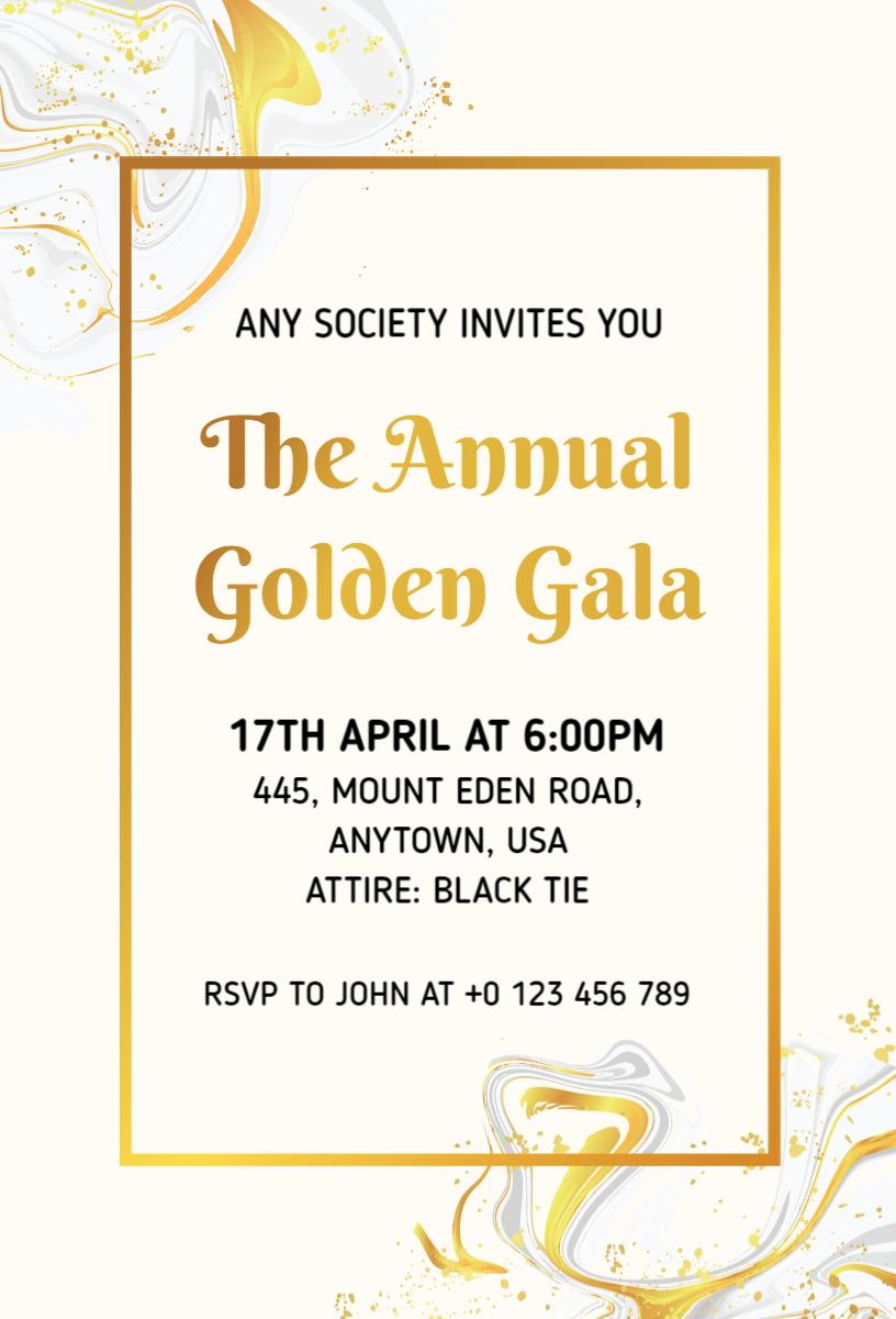 Elegant Annual Golden Charity Gala Invitation Template
