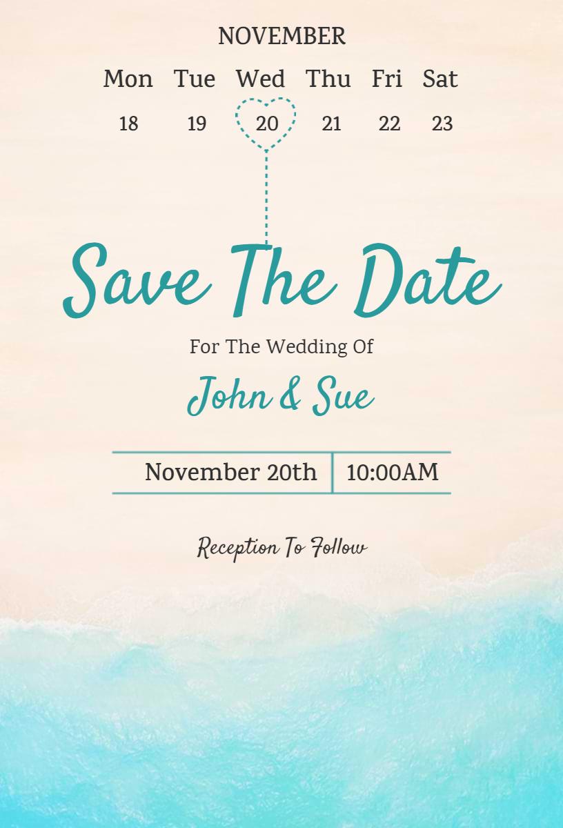 Elegant Aqua Beach Wedding Save The Date Invitation Template