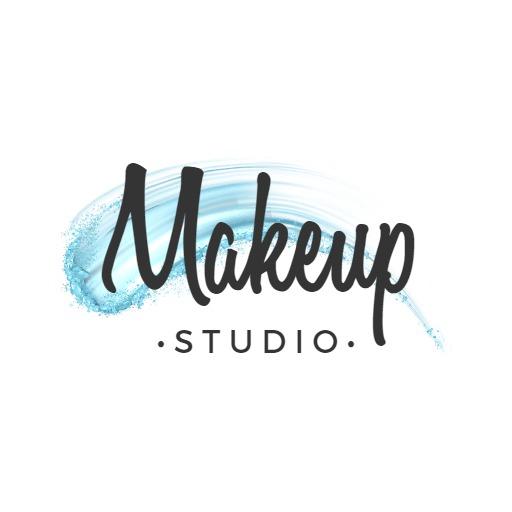 Elegant Aqua Brush Stroke Evoking Quality Makeup Studio Logo Template