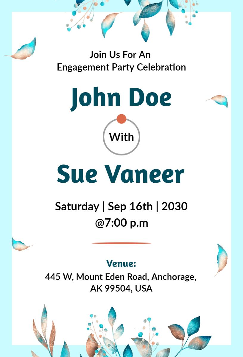 Elegant Aqua Floral Engagement Party Celebration Invitation Template