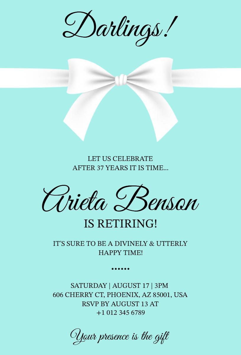Elegant Aqua Retirement Celebration Party Invitation Template