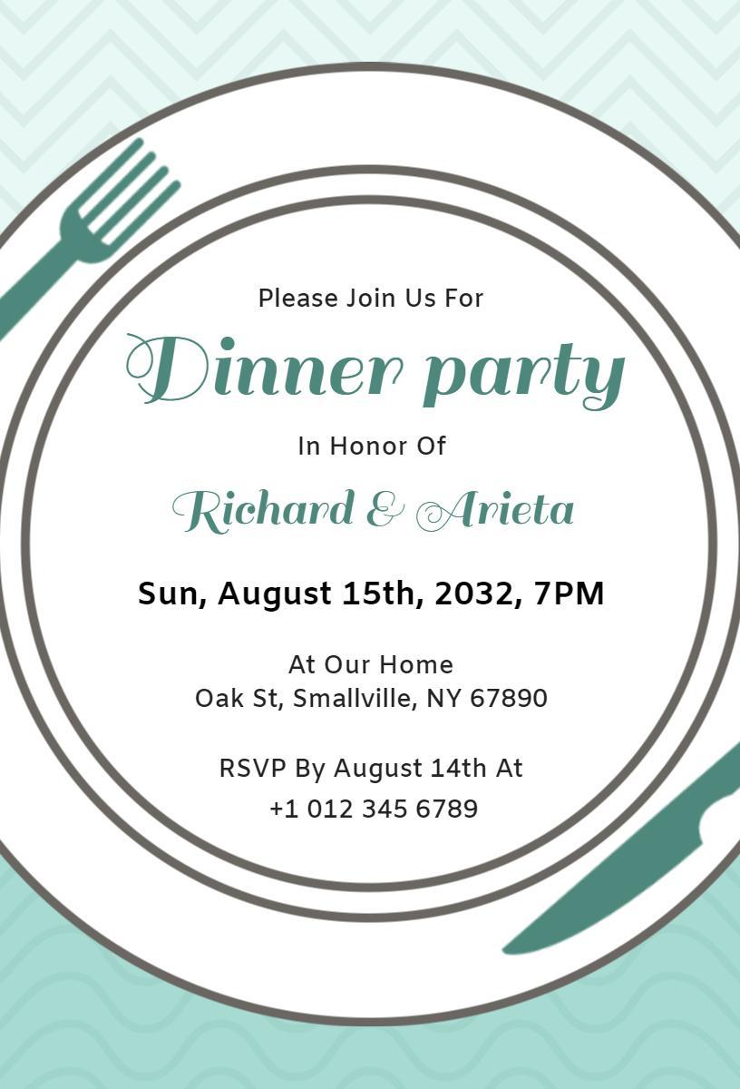 Elegant Aqua Themed Dinner Party Invitation Template