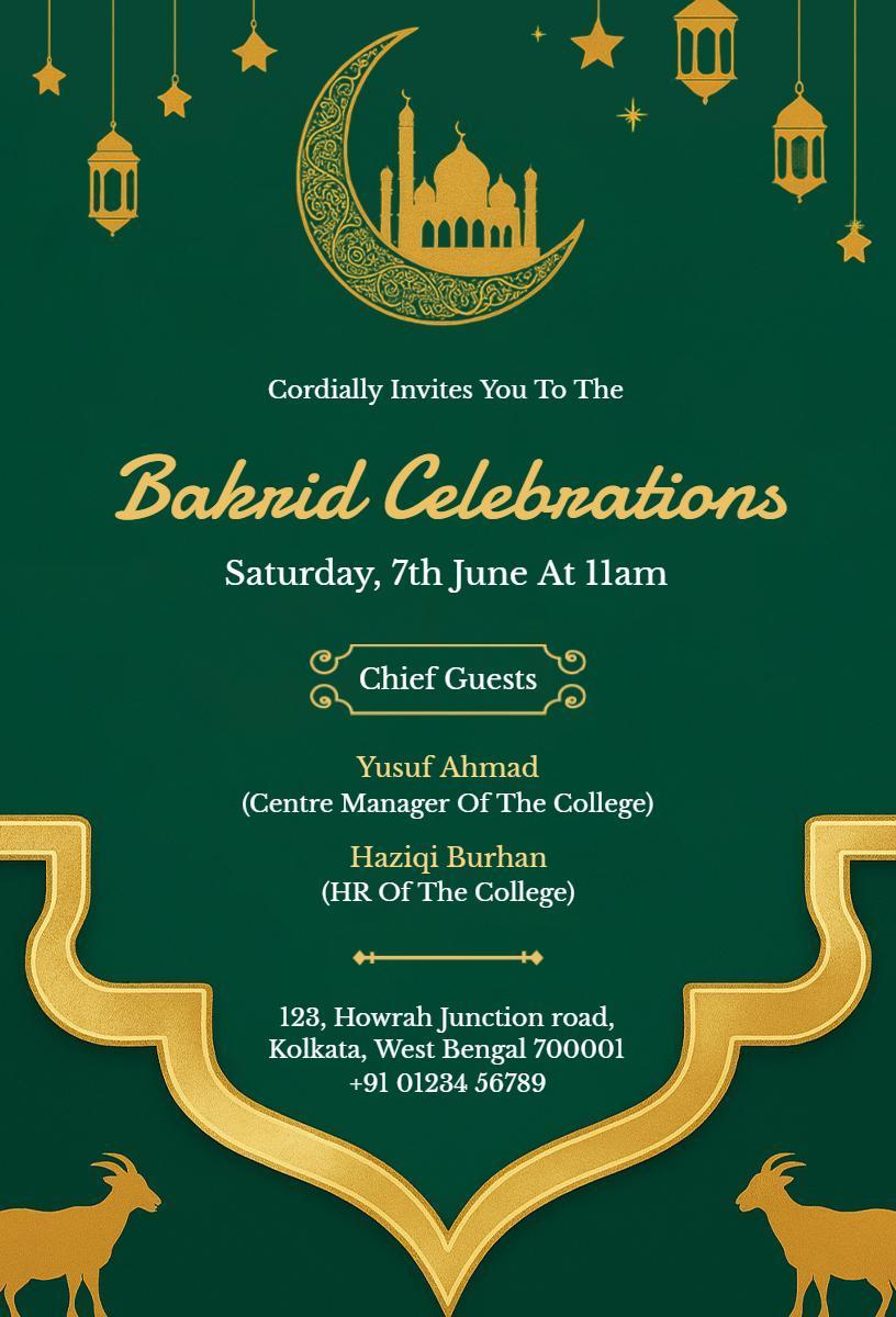 Elegant Bakrid Celebration Gathering Invitation Template