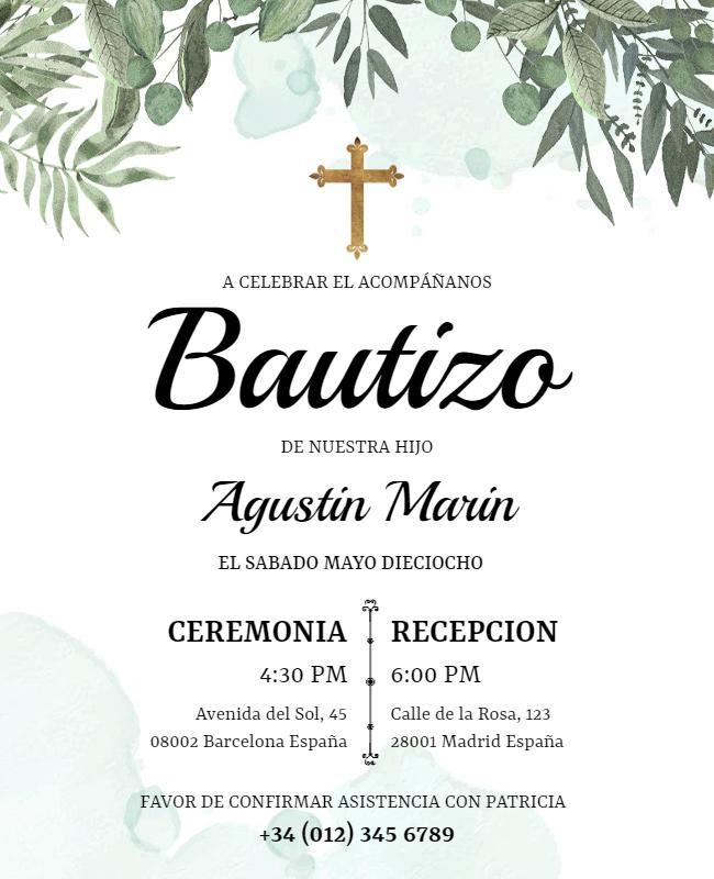 Delicate Greenery Baptism Announcement Flyer Template