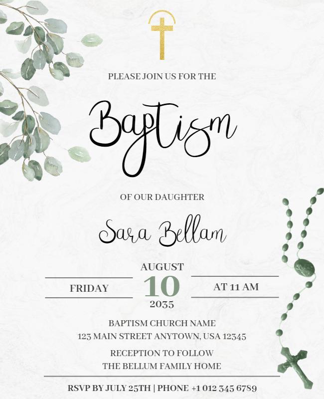 Elegant Green Floral Baptism Invitation Flyer Template