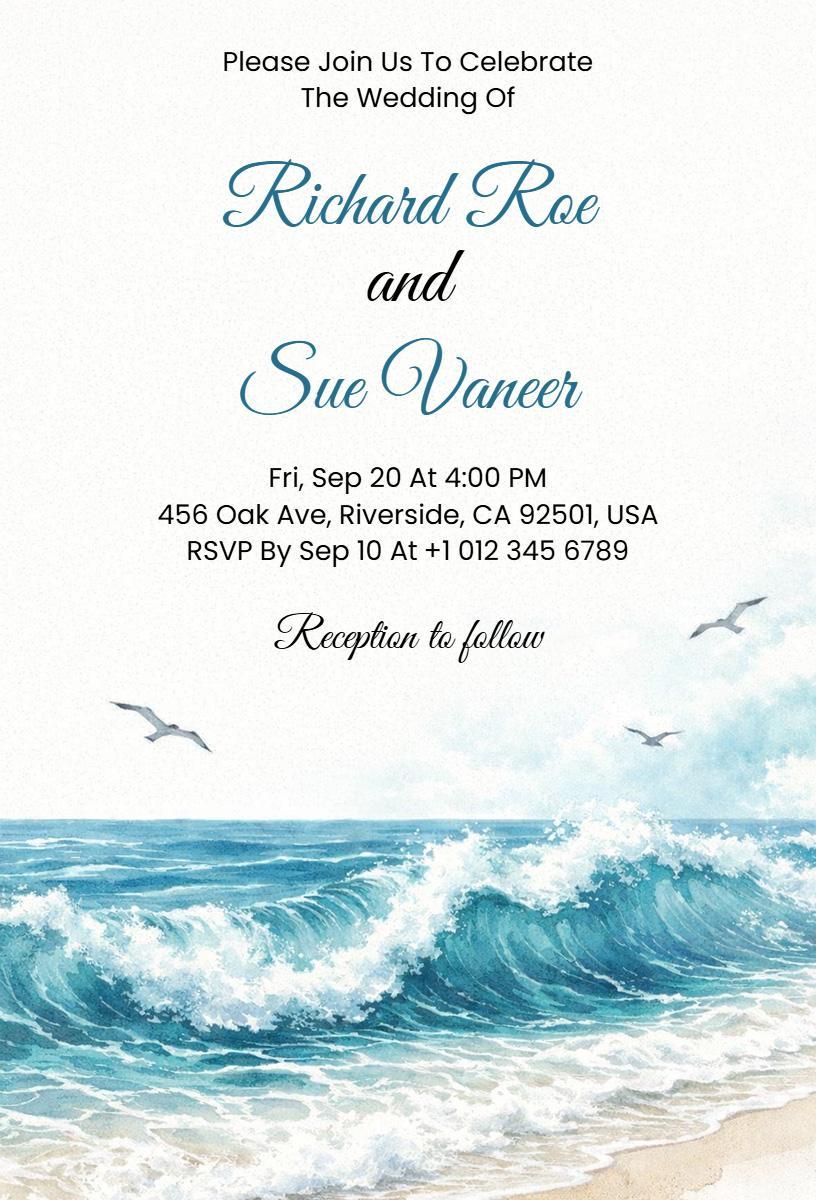 Elegant Beach Wedding Celebration Coastal Love Invitation Template