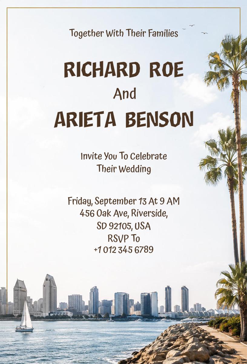 Elegant Beachside Wedding Celebration Invitation Template