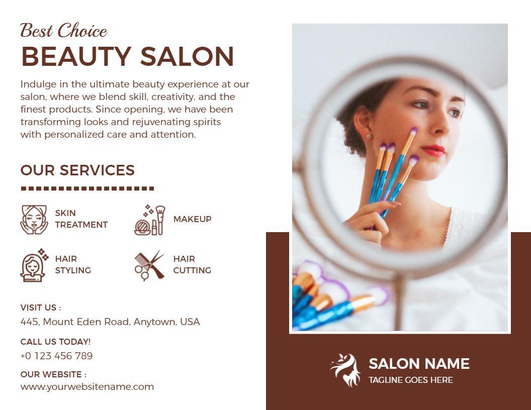 Elegant Beauty Salon Personalized Care and Services Brochure Template