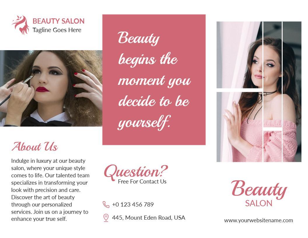 Elegant Beauty Salon Transformation Services Brochure Template