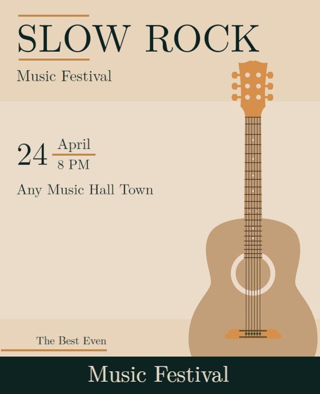 Elegant Beige Acoustic Guitar Slow Rock Music Festival Poster Template