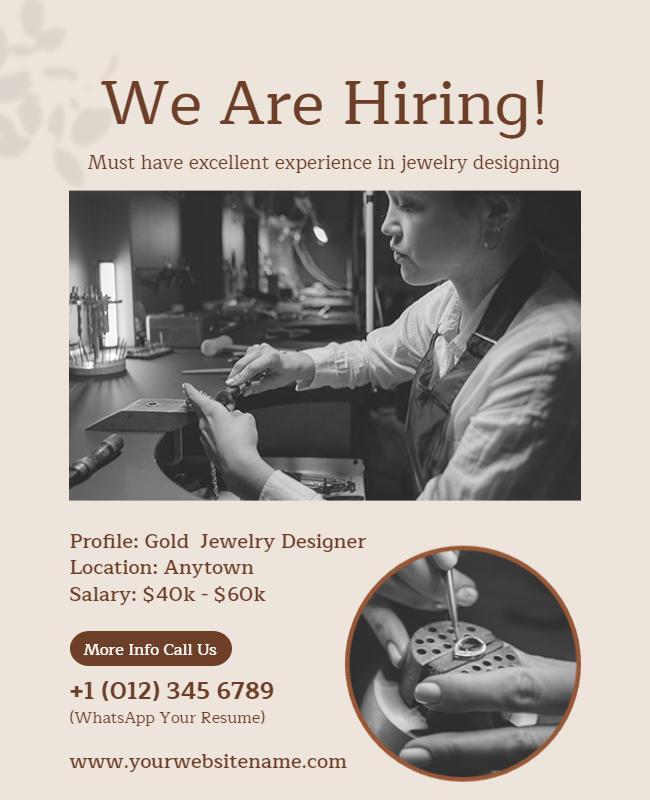 Elegant Beige Jewelry Designer Job Opportunity Poster Template
