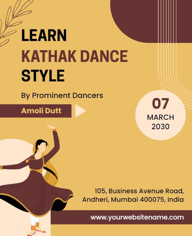 Elegant Beige Kathak Dance Style Learning Poster Template