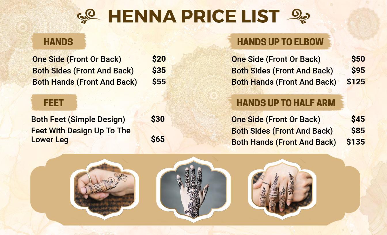 Elegant Beige Mandala Henna Price List Template