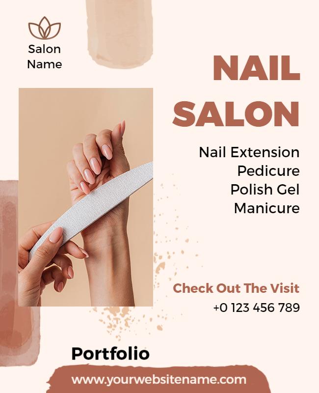 Elegant Beige Nail Salon Services Promotion Poster Template