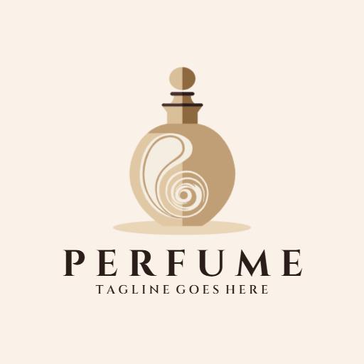 Elegant Beige Perfume Bottle Showcasing Fragrance Logo Template