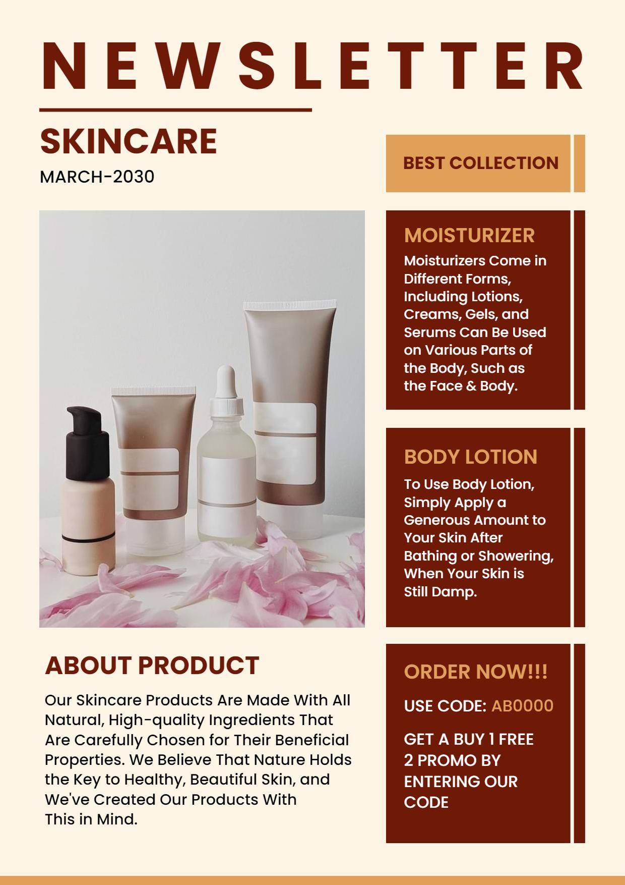 Elegant Beige Skincare Product Newsletter Template