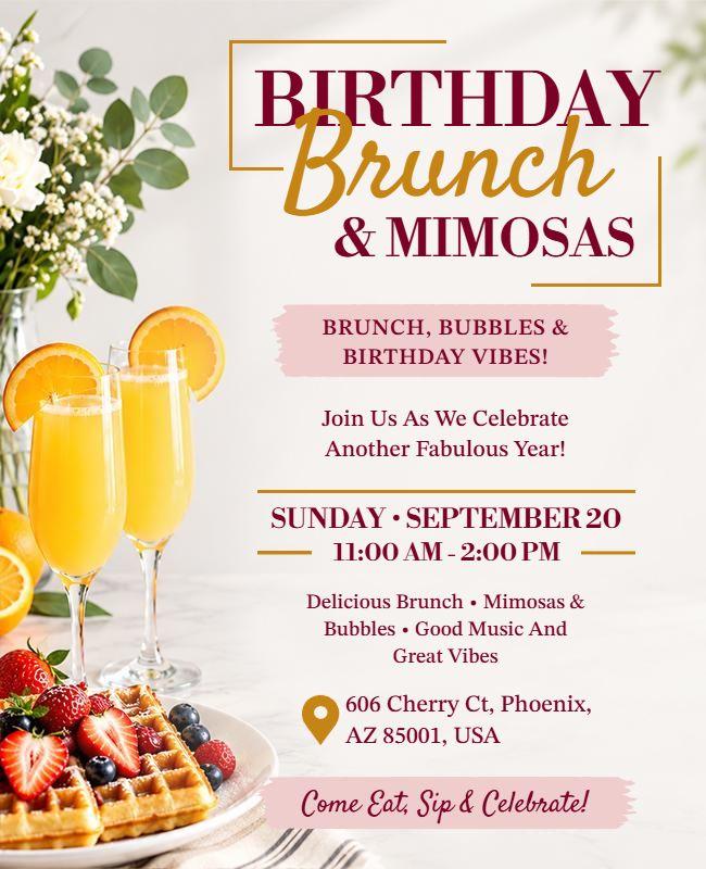 Elegant Birthday Brunch and Mimosas Celebration Flyer Template