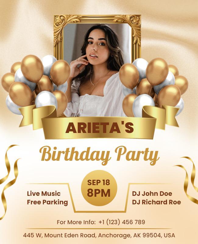 Elegant Birthday Celebration Flyer with Live Music Template