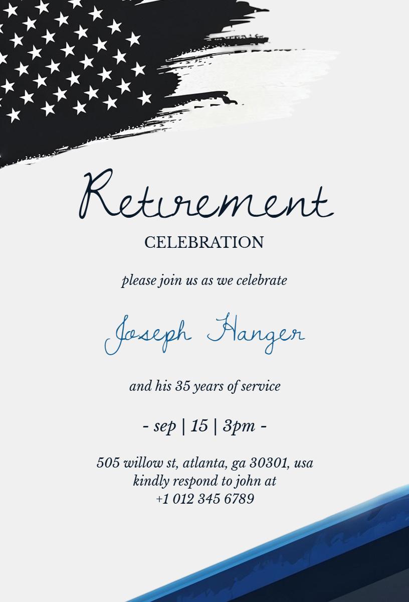 Elegant Black and Blue Retirement Party Celebration Invitation Template
