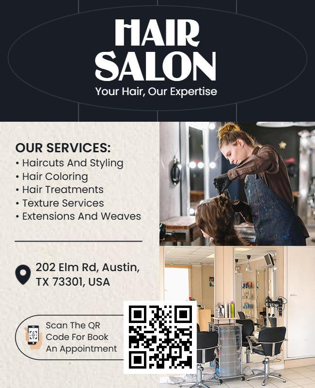 Elegant Black and Cream Hair Salon Service Flyer Template
