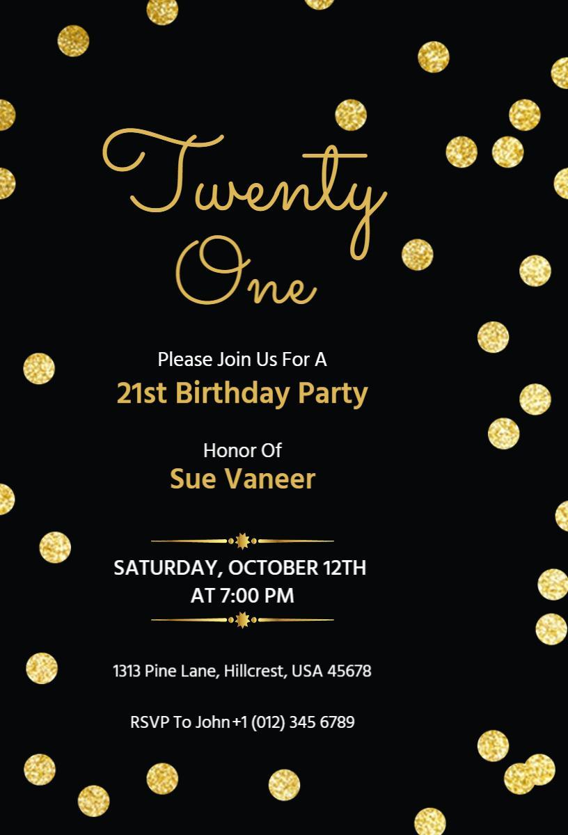 Elegant Black and Gold 21st Birthday Celebration Invitation Template