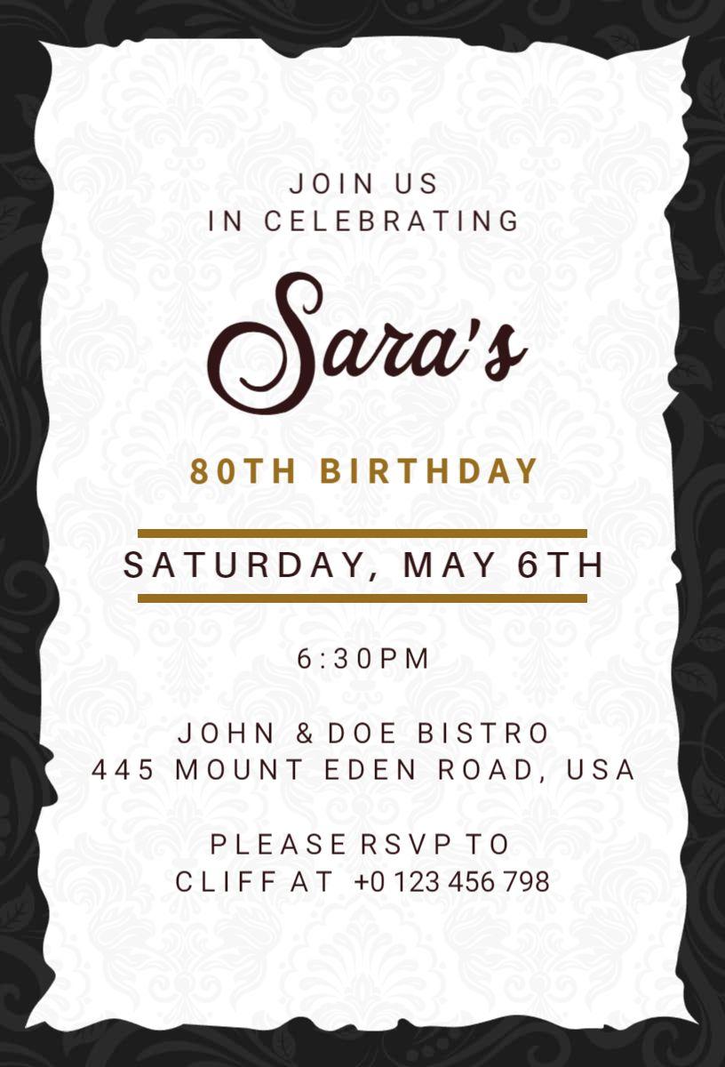 Elegant Black and Gold 80th Birthday Celebration Invitation Template