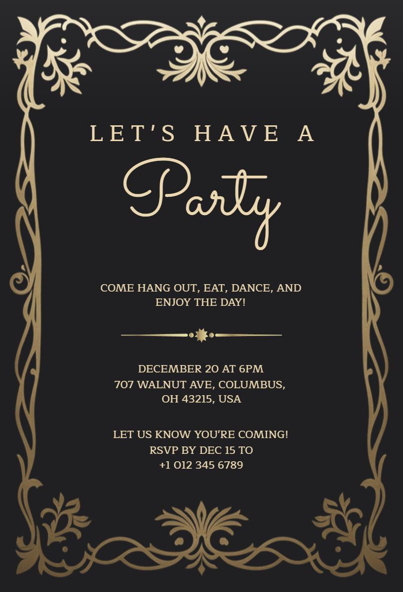 Elegant Black and Gold Celebration Party Invitation Template