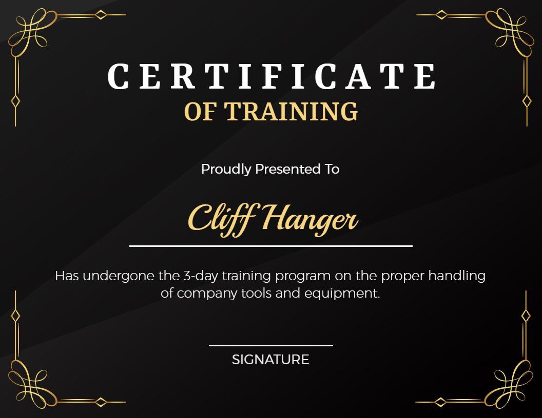 Elegant Black and Gold Certificate of Training Template