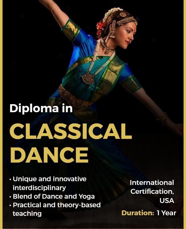 Elegant Black and Gold Classical Dance Diploma Poster Template
