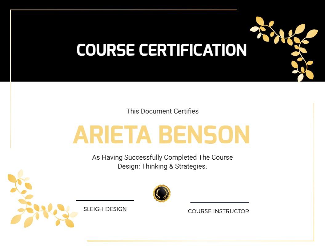 Elegant Black and Gold Design Thinking Course Certificate Template