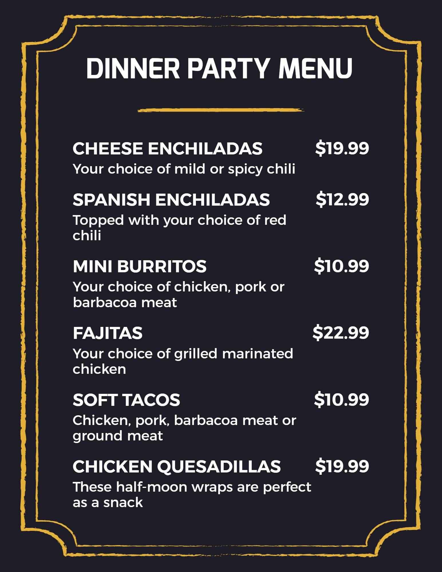 Elegant Black and Gold Dinner Party Menu Template
