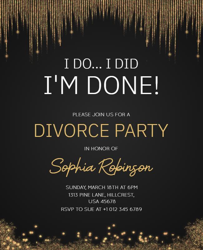 Elegant Black and Gold Divorce Party Celebration Flyer Template