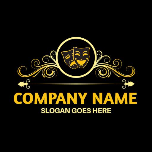 Elegant Black and Gold Drama Theater Logo Featuring Masks Logo Template