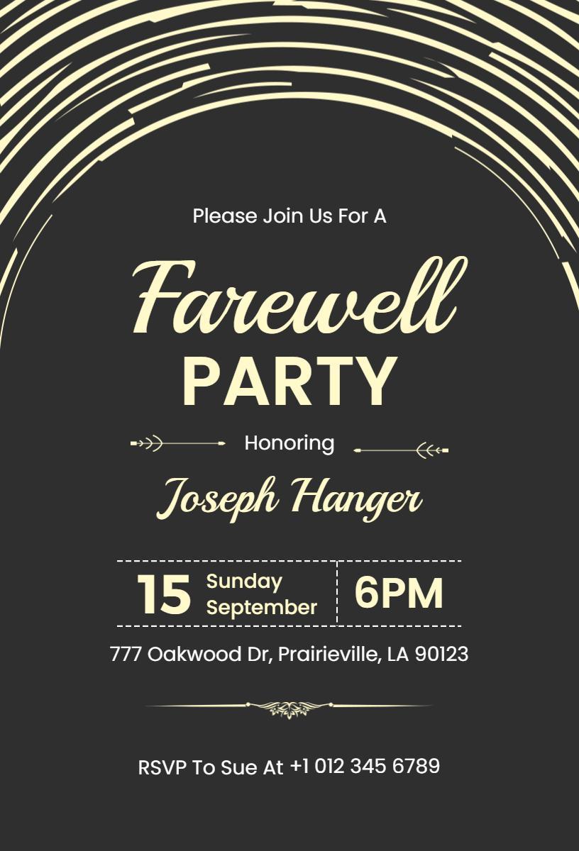 Elegant Black and Gold Farewell Party Invitation Template