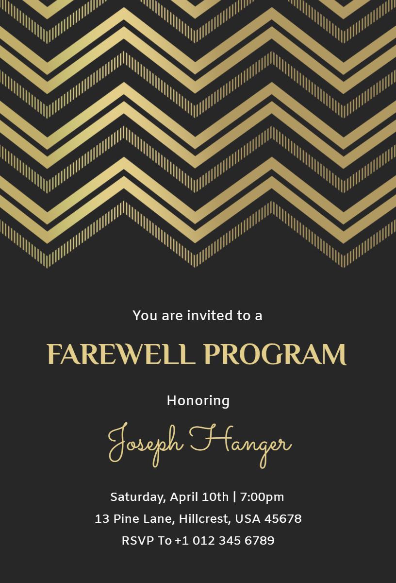 Elegant Black and Gold Farewell Program Invitation Template