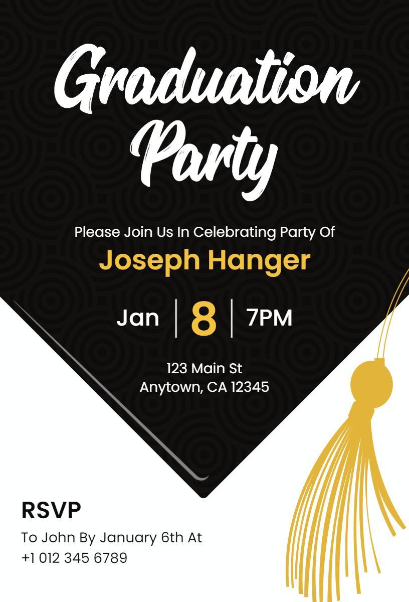 Elegant Black and Gold Graduation Celebration Invitation Template